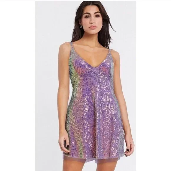 Intimately Free People Gold Rush Lilac Iridescent Mini Slip Dress Size Small - Picture 6 of 11